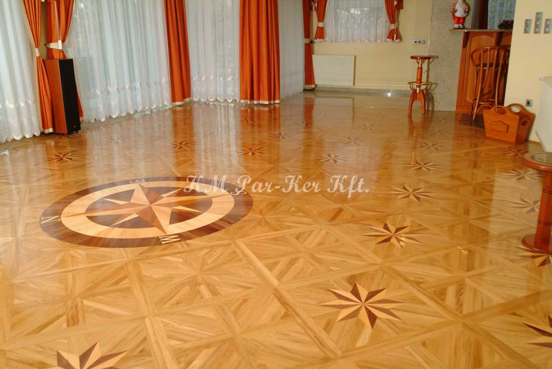 wood inlay floor 07, Star 2 (oak, mahogany, alder)