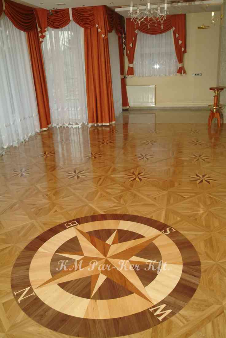 wood inlay floor medallion 03, Compass