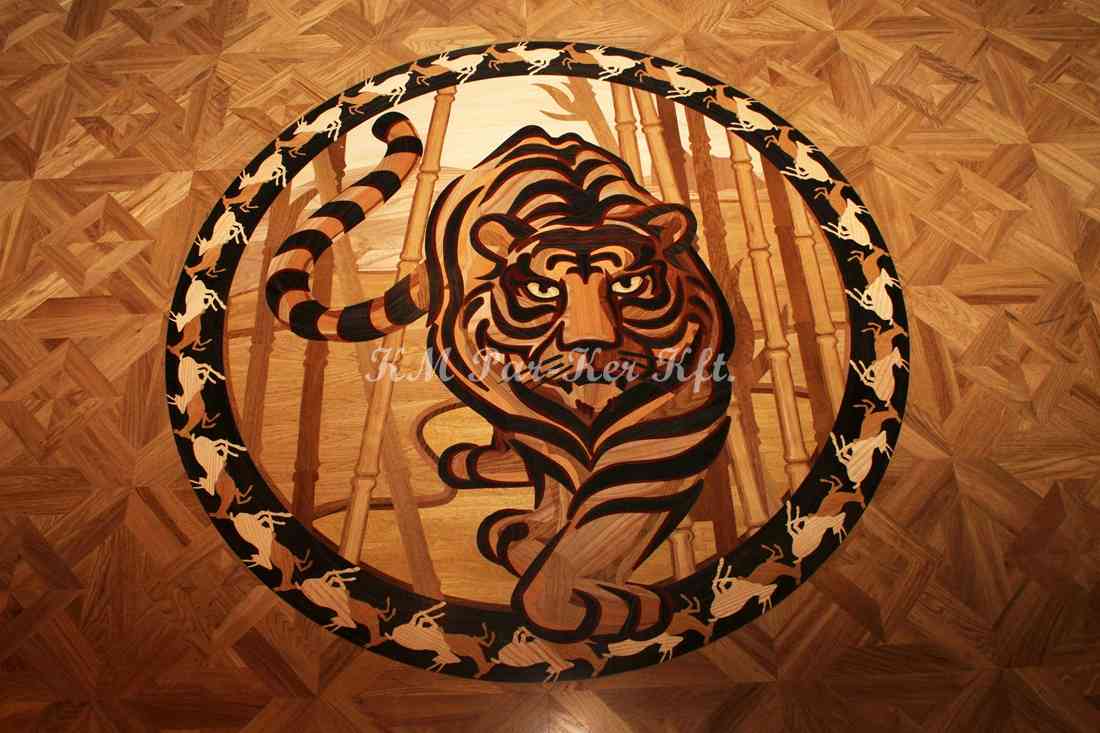 wood inlay floor medallion 15, Tiger
